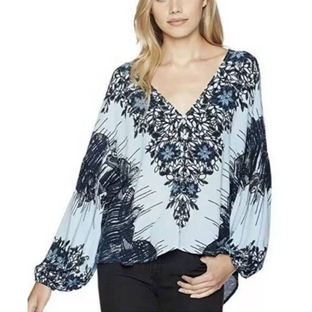 Free People L Birds of A Feather Floral Top Women’s Blue Boho Festi Castlecore